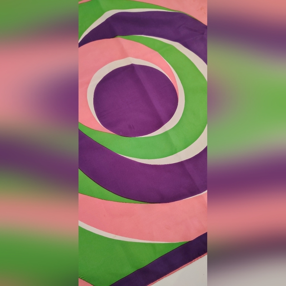 Pia Piccini Vintage Swirl Print Silk Scarf in Pink, Green & Purple - Picture 7 of 14